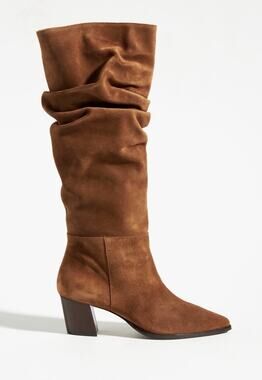 BERNARDO Anthropologie Fallyn Slouchy Brown Suede Ruched Tall Boots Sz 6M